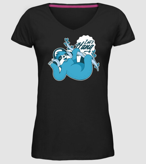 'Let''s Hang tricou cu leneș' model negru pe tricou