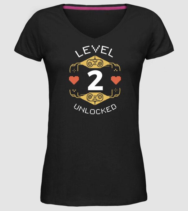 Level 2 Unlocked Gamer Birthday model negru pe tricou