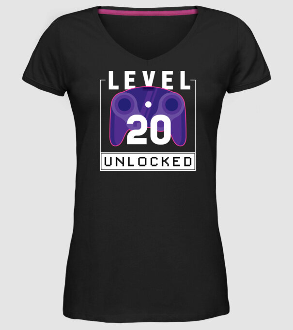 Level 20 Unlocked Gamer Birthday model negru pe tricou