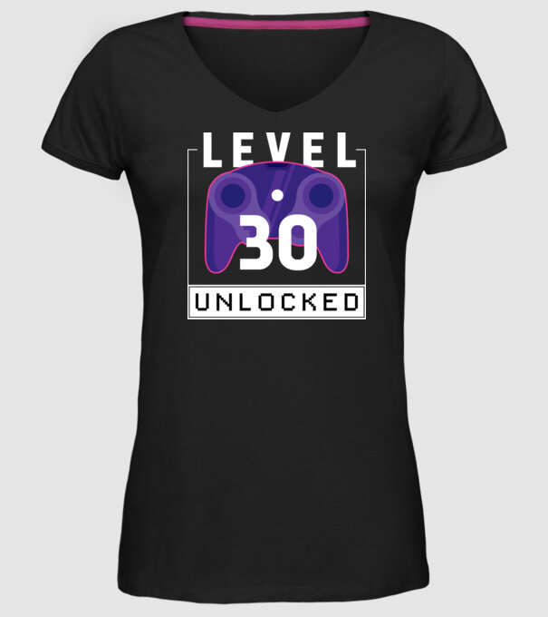 Level 30 Unlocked Gamer Birthday model negru pe tricou