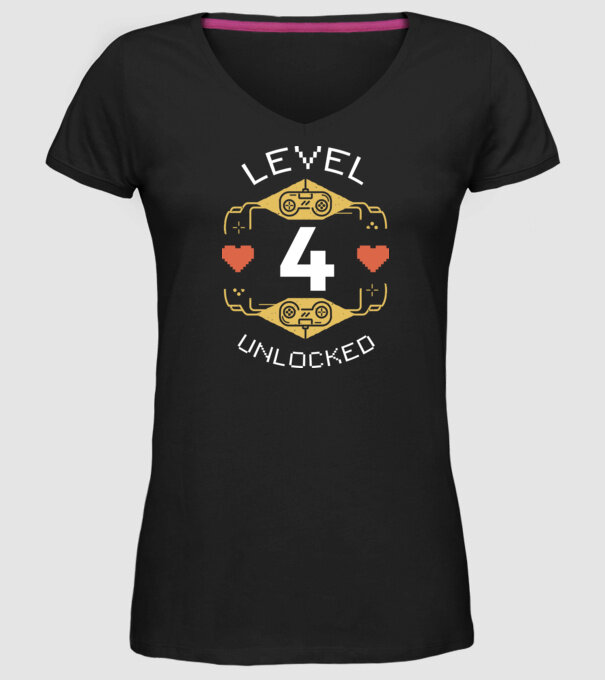 Level 4 Unlocked Gamer Birthday model negru pe tricou