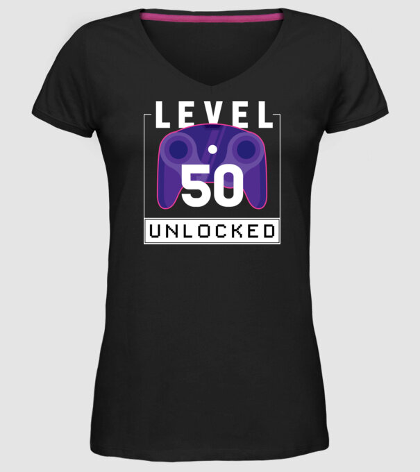 Level 50 Unlocked Gamer Birthday model negru pe tricou