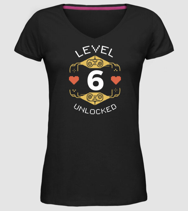 Level 6 Unlocked Gamer Birthday model negru pe tricou
