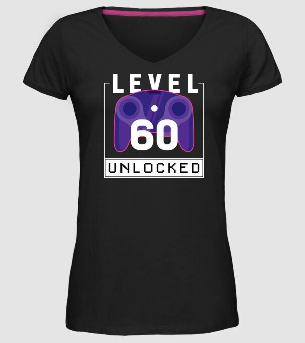 Level 60 Unlocked Gamer Birthday model negru pe tricou