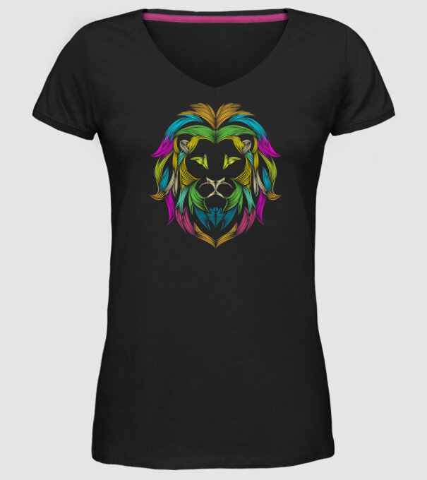lion line art design model negru pe tricou