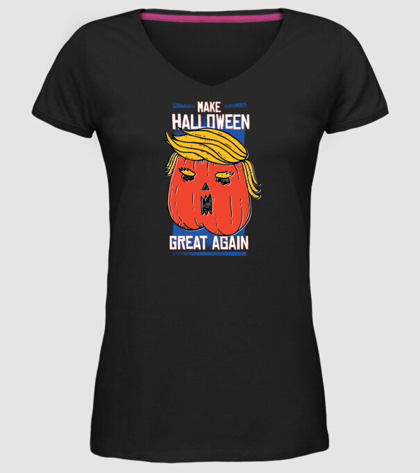 Make Halloween Great Again Trump model negru pe tricou