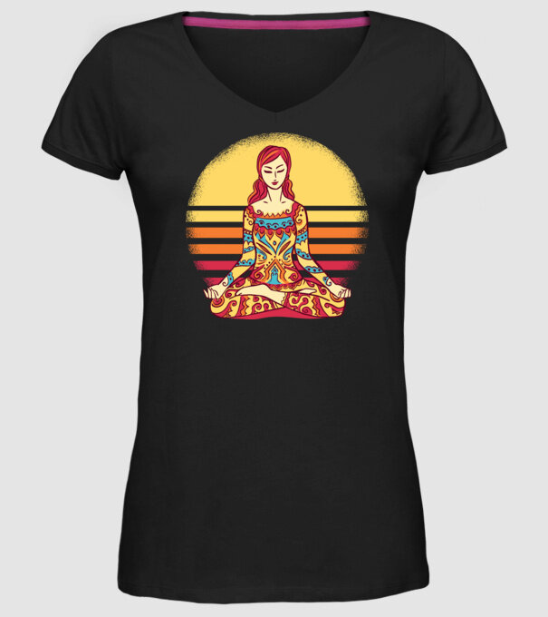 Mandala Yoga Meditație model negru pe tricou