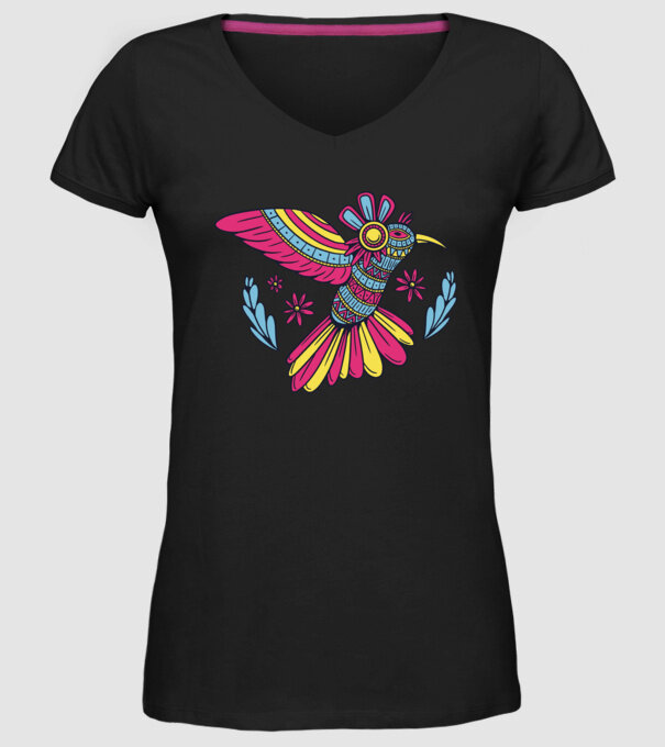 Mandala Colibri model negru pe tricou
