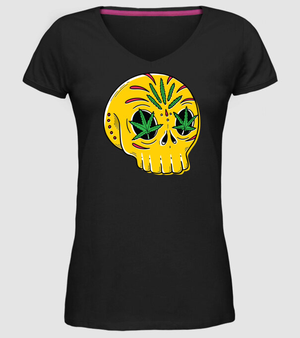 Marijuana Craniu model negru pe tricou
