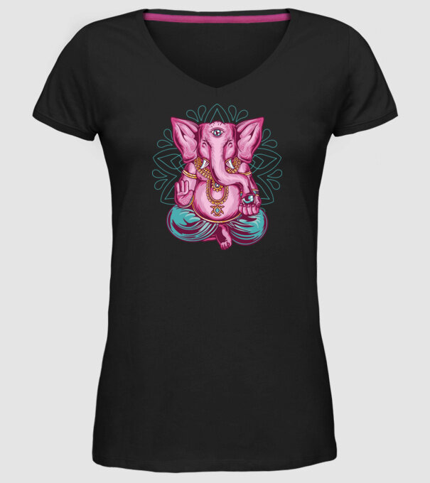 Elefant făcând meditație Dharma model negru pe tricou