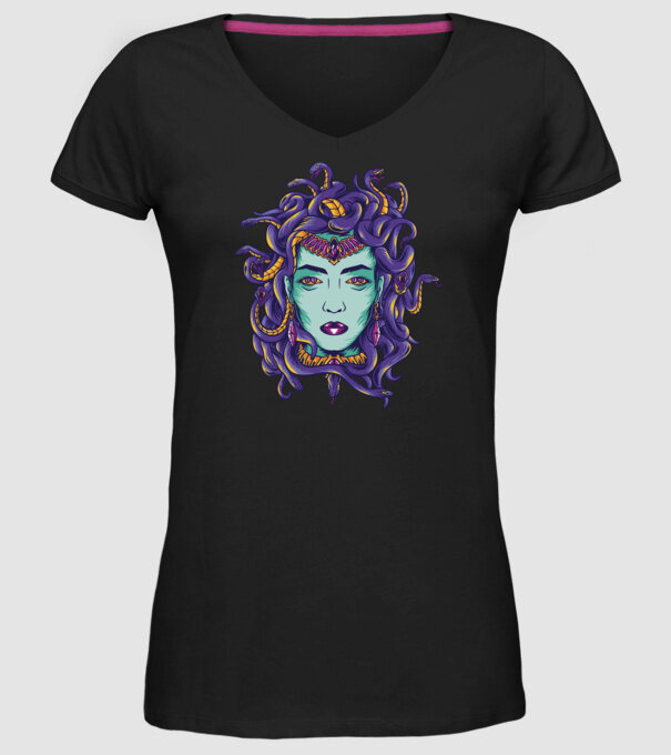 Cap de meduză model negru pe tricou