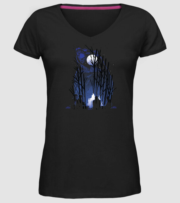 Urs în pădure noaptea model negru pe tricou