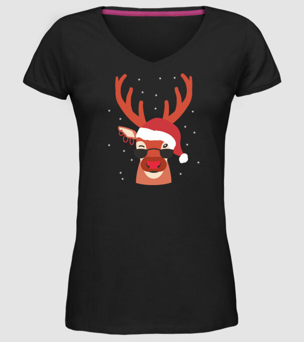 Ren cool de Crăciun model negru pe tricou