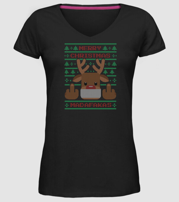 Merry Christmas Madafakas model negru pe tricou