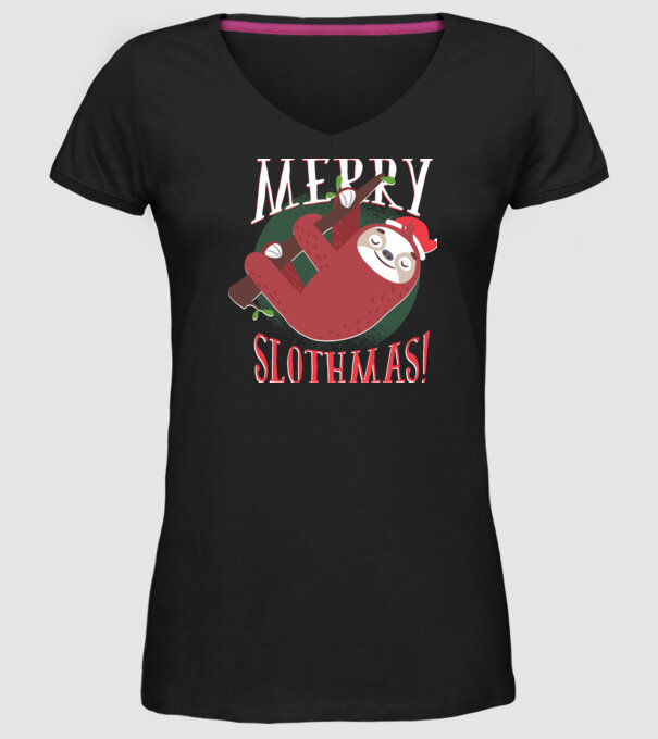 Merry Slothmas Crăciun cu Leneș model negru pe tricou
