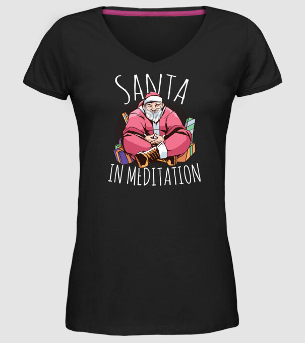Tricou de Crăciun Moș Crăciun meditație model negru pe tricou
