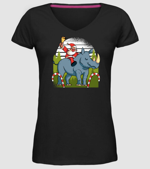 Moș Crăciun pe Rinocer model negru pe tricou
