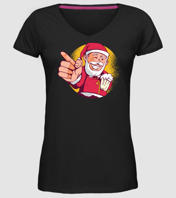 Moș Crăciun cu bere tricou model negru pe tricou