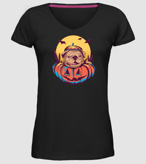 Mops Halloween model negru pe tricou