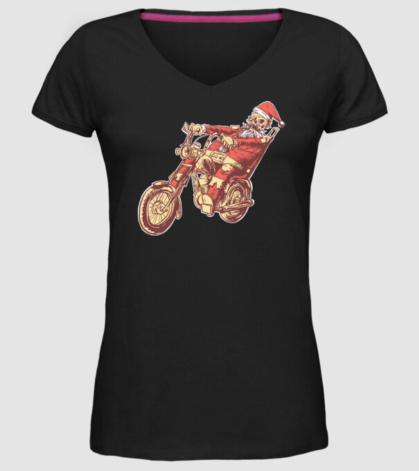 Moș Crăciun Motociclist model negru pe tricou