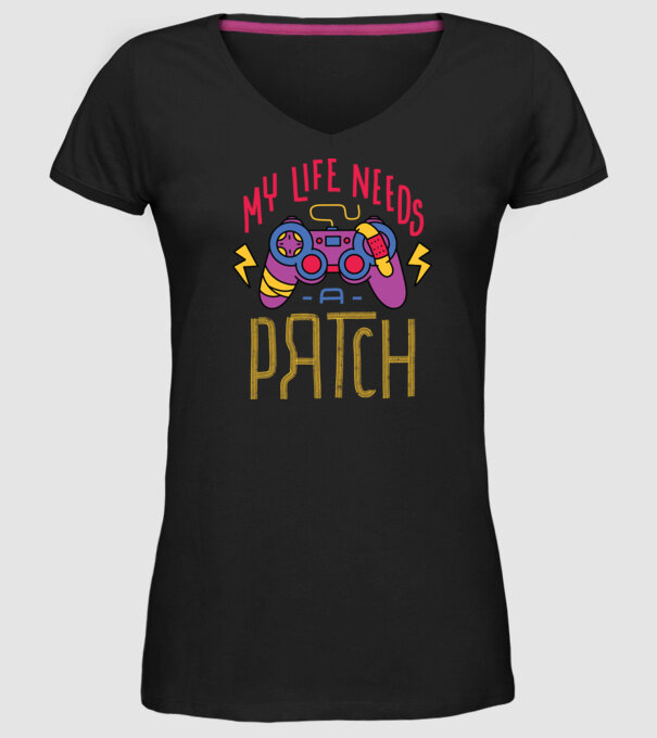 My life needs a patch Gamer model negru pe tricou
