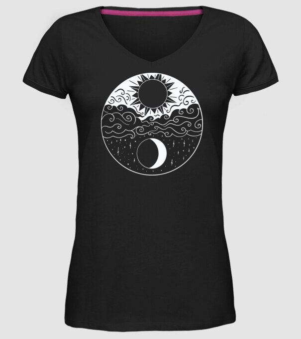 Soare și Lună Jin Jang model negru pe tricou