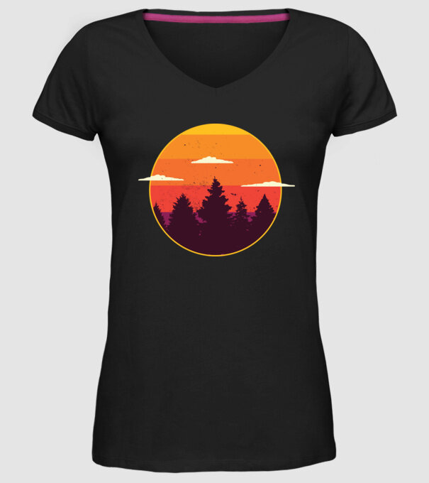 Apus de soare în pădure model negru pe tricou