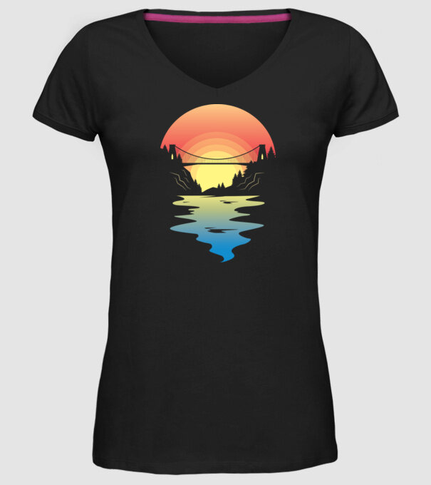 Peisaj apus de soare model negru pe tricou