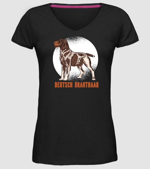 Brac german cu păr sârmos model negru pe tricou