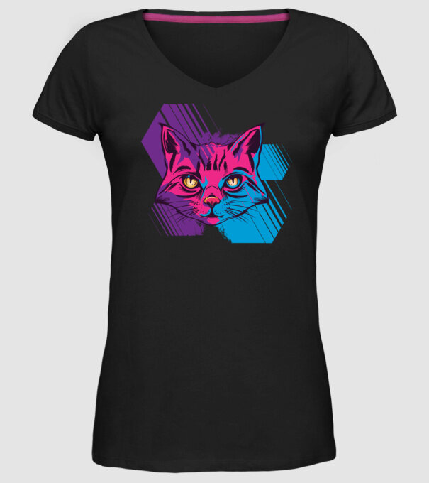 Pisică Neon model negru pe tricou