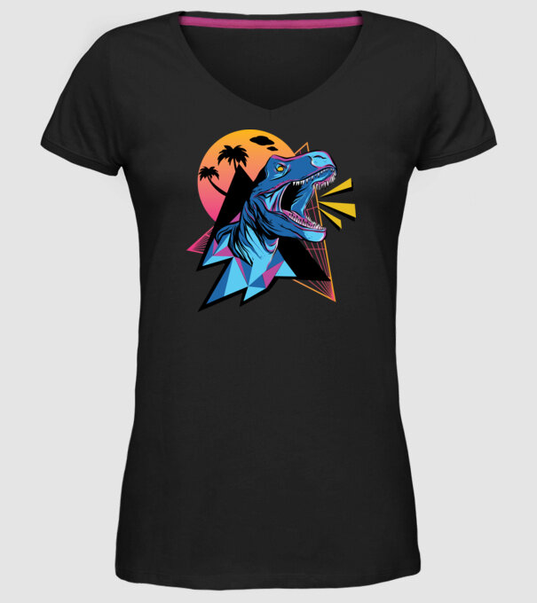 Tricou Neon dinozaur retro model negru pe tricou