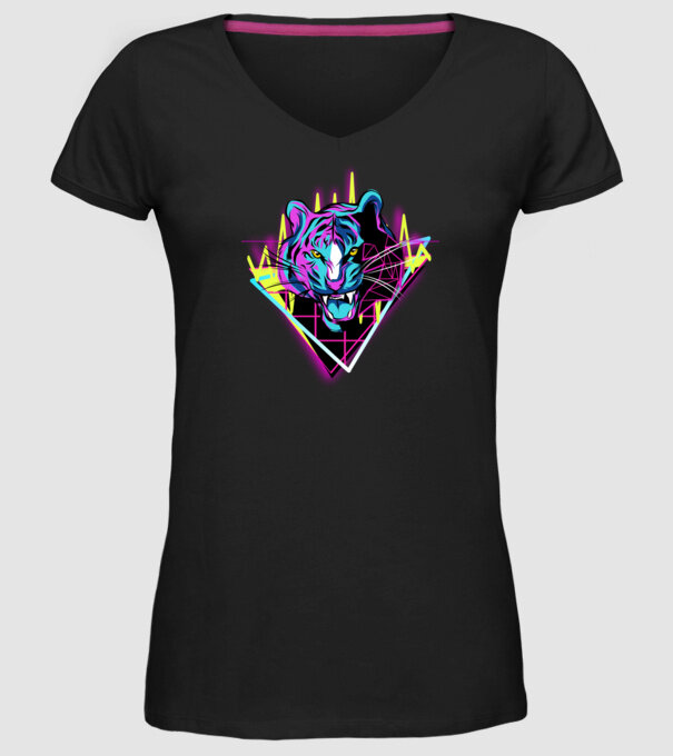 Tigru Neon anii 80 retro model negru pe tricou