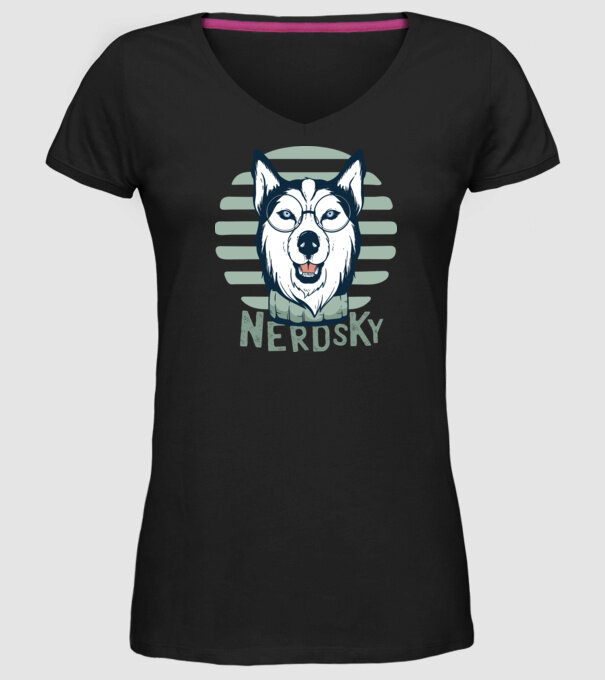 Nerdsky Husky model negru pe tricou