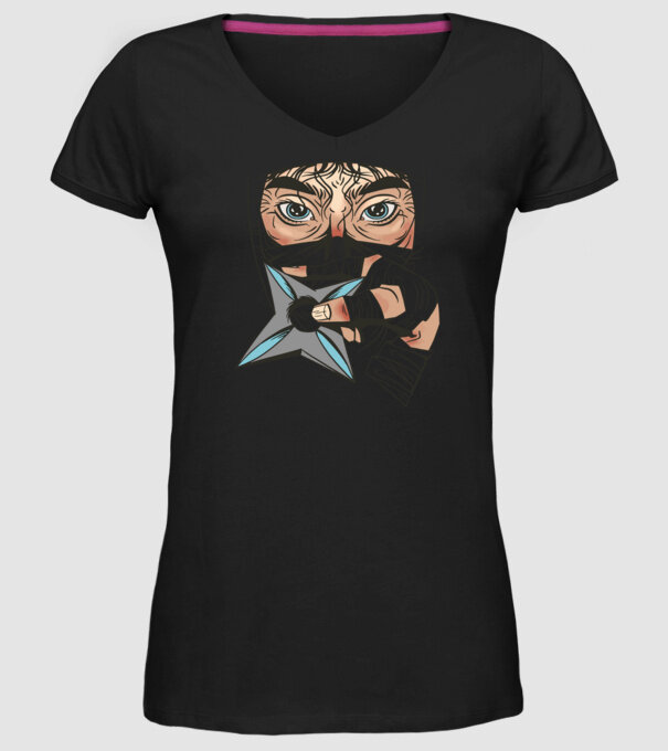Cap de ninja model negru pe tricou