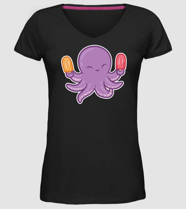 Înghețată Caracatiță Octopus model negru pe tricou