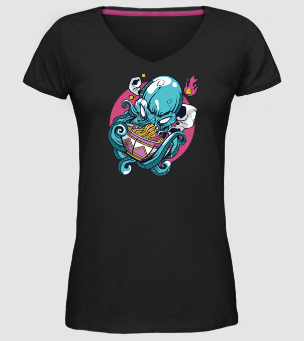 Octopus Ramen model negru pe tricou