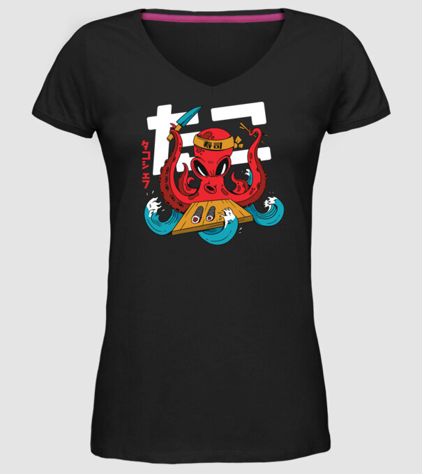 Octopus Sushi model negru pe tricou
