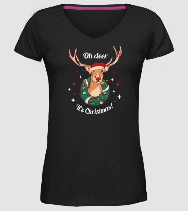 Oh deer, Christmas is here model negru pe tricou