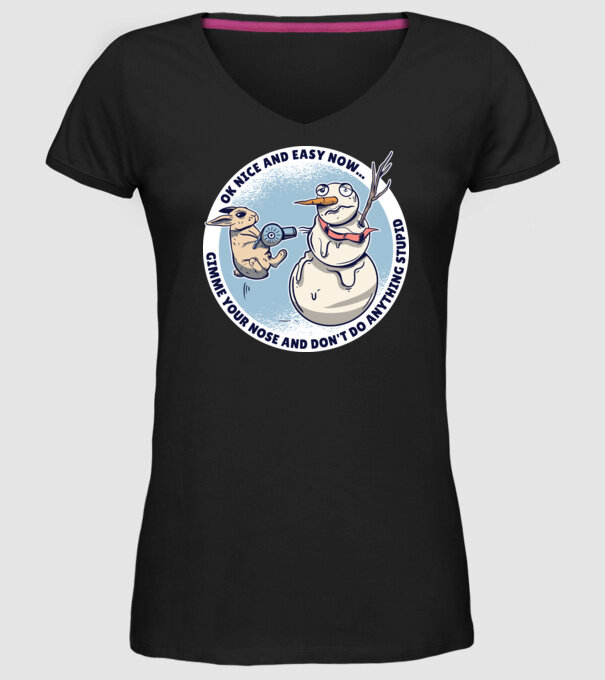 Ok nice and easy now... Iepurașul terorizează omul de zăpadă tricou amuzant model negru pe tricou