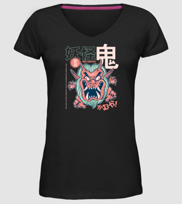 Oni Yokai Anime model negru pe tricou
