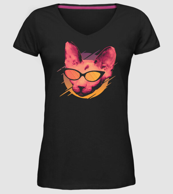 Pisică Petrecere model negru pe tricou