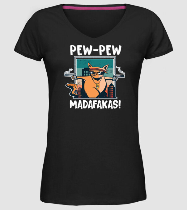 Pew Pew Pew Madafakas Pisică model negru pe tricou