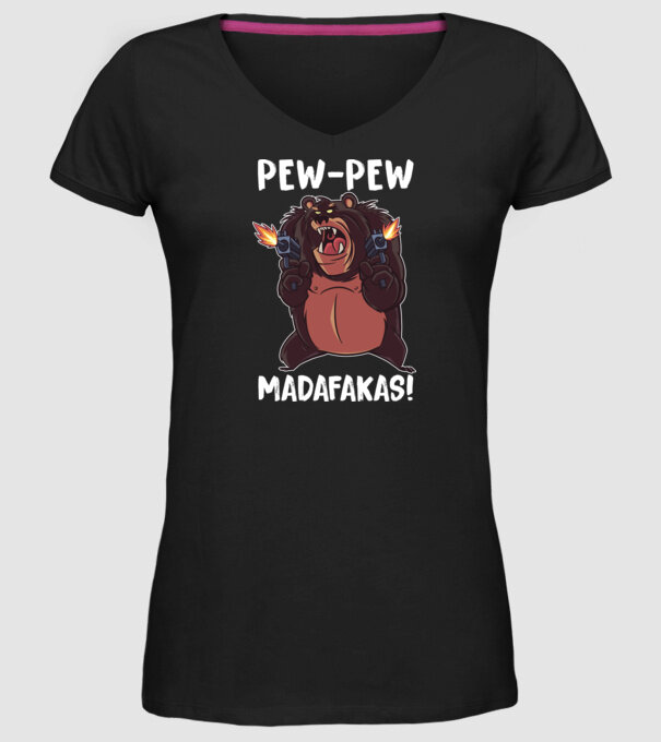 Pew Pew Pew Madafakas Urs model negru pe tricou