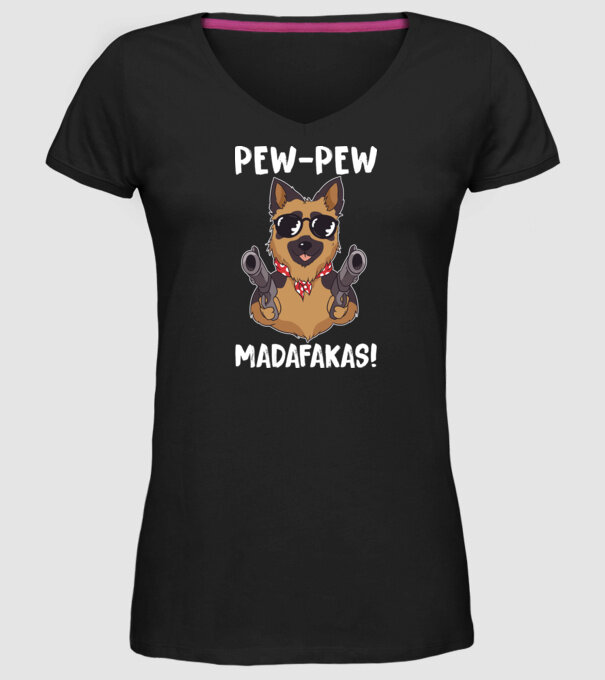 Pew Pew Pew Madafakas Ciobănesc german model negru pe tricou