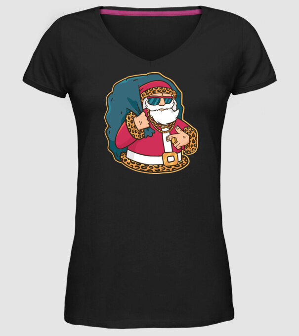 Moș Crăciun Pimp model negru pe tricou