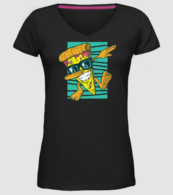 Felie de pizza DAB model negru pe tricou