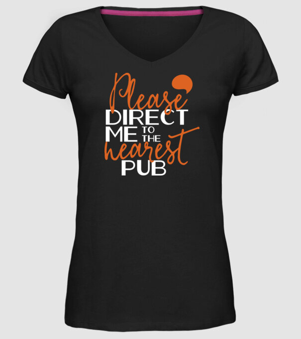 Please direct me to the nearest pub model negru pe tricou