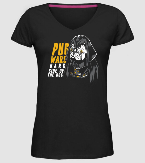 Pug Wars Mops model negru pe tricou