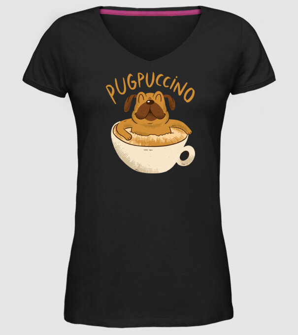 Pugpuccino Capuccino cu Mops model negru pe tricou