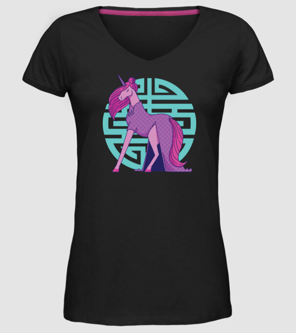 Qipao unicorn model negru pe tricou